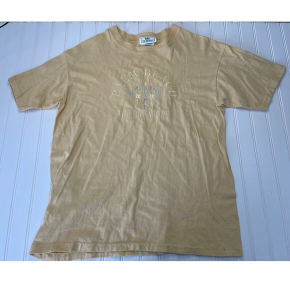 Vintage Palm Beach The Breakers Embroidered Yellow T Shirt Palm Trees Size Large - Picture 1 of 8